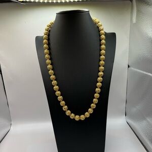Monet Filigree Beaded Ball Gold Necklace Vintage
